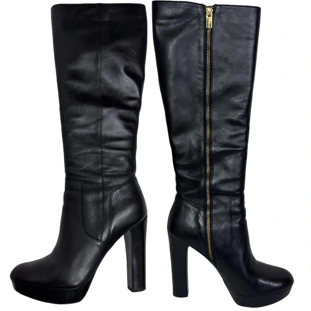 Michael Kors Lesly Black Leather Platform Boots 9 - Picture 4 of 12